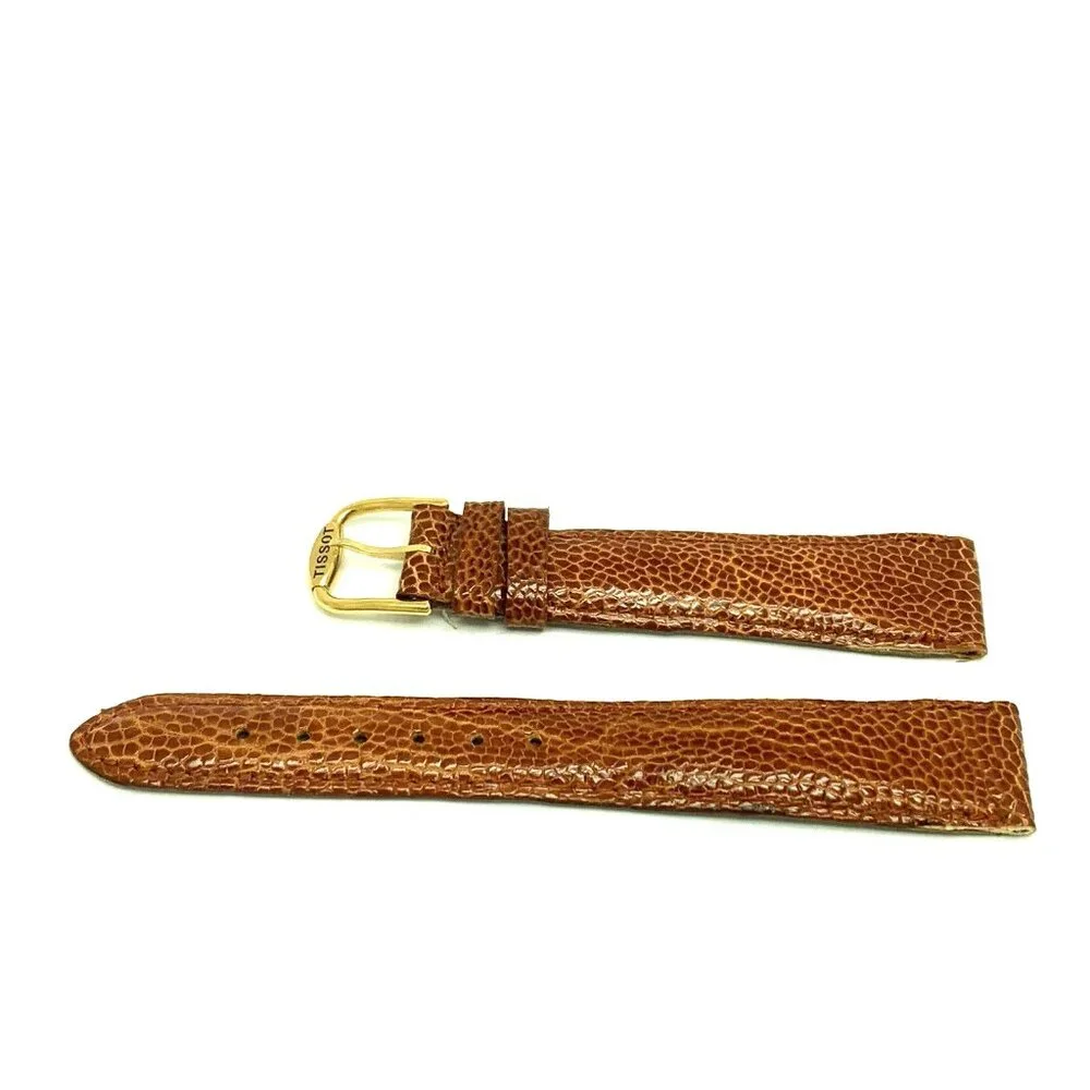 Tissot Watch Replacement Band Brown Leather 17mm Lug Strap Gold Steel Buckle